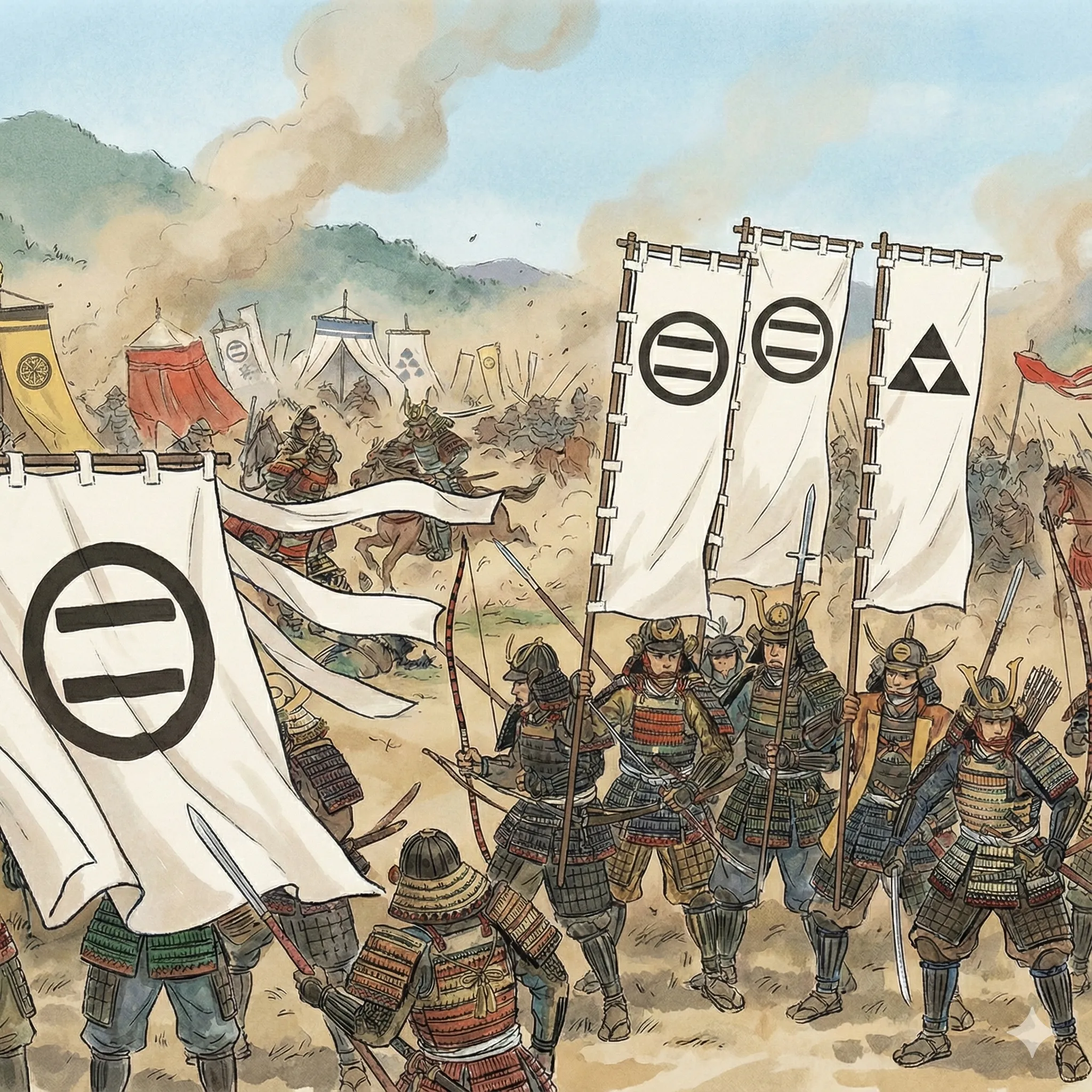 戦国時代の武士と家紋旗